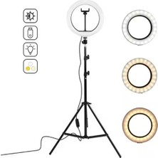 PremiumPort 10 Inç LED Makyaj ve Tiktok Çekim Işığı, 3 Renk, 30 Mod, 210 cm Uzunluk