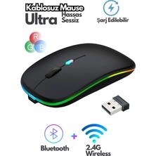 PremiumPort Kablosuz Bluetooth Mouse, Çift Mod, Usb, Şarj Edilebilir, 800/1200/1600 Dpı, Rgb LED