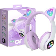 PremiumPort Renkli Kedi Kulaklı Çocuk Bluetooth Kulaklık Pro 5.0, Rgb LED ile Kablosuz