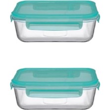 Özbience Yeşil 640CC Cam 2'li Kelepçeli Vakumlu Saklama Kabı Seti