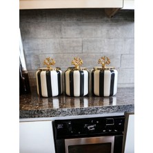 Özbience Şık Siyah Metal Baharatlık Seti, 3'lü, Gold Kapak, 1.4 Litre Hacim