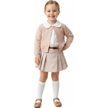 Lumia Kız Çocuk Şort Etekli Gömlekli Triko Hırkalı 3 Parça Takım