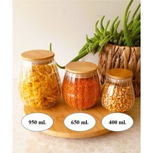 Özbience 3'lü Bambu Kapaklı Bal Kavanozu Seti, Şık ve Fonksiyonel Cam Kavanozlar