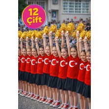 Toyfest Ponpon Metalik Parlak Altın Amigo Sopalı Dayanıklı Hafif Tezahürat Ponponu 12 Çift