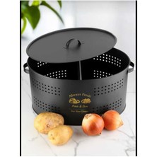 Özbience Pratik Saklama Kovası, Patates ve Soğan Bölmeli, Siyah Metal Tasarım