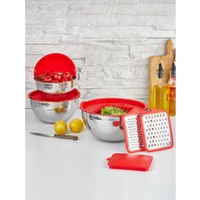 Özbience Set ile Pratik ve Şık Akasya Çelik Saklama Kabı, Kırmızı Renkli, 9 Parça
