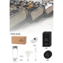 Özbience 24'lü Şeffaf Pleksi Baharatlık Seti Siyah Etiket ve Huni Hediyeli