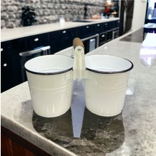 Özbience Ahşap Kulplu Ikili Kova Renkli Baharatlık ve Saksılık Seti