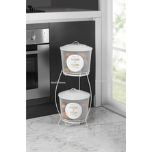 Özbience Iki Katlı Ferforje Metal Patates ve Soğan Saklama Kovası, Şeffaf Fileli Tasarım