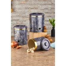 Özbience Paslanmaz Metal Saklama Kabı Seti, Mermer Desenli, 3'lü, Pratik ve Şık