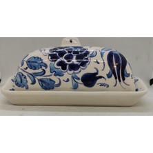 Özbience El Yapımı Fırça Boyama Çini Kapaklı Tereyağlık