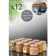 Özbience 12'li 500ML Bambu Kapaklı Vakumlu Cam Baharatlık Seti