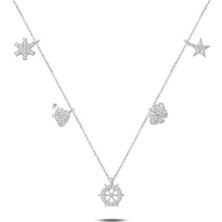 Gümüş 925 Ayar Zirkon Taşlı Sallantılı Bayan Gümüş Kolye