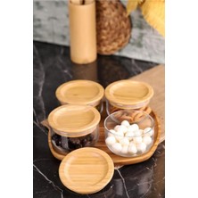 Özbience Duo 300ML 4'lü Bambu ve Silikon Kapaklı Hava Sızdırmaz Cam Kahvaltılık