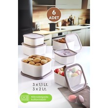 Özbience 6'lı Sızdırmaz Erzak Saklama Kabı Seti, Mikrodalga Uyumlu, Bej Renkli