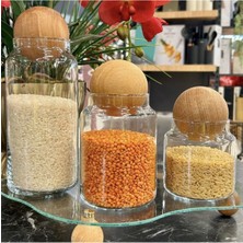 Özbience Şık 3'lü Ahşap Kapaklı Cam Kavanoz Seti, Saklama ve Dekorasyon Için Ideal