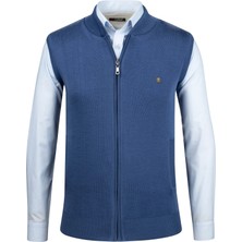 Çizgi Triko Erkek Triko Yelek Fermuarlı Cepli Çelik Örgü Triko Klasik Kalıp - 4241J