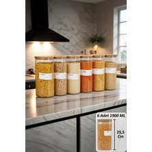 Özbience 6'lı 1900ML Vakumlu Dikdörtgen Cam Kavanoz Seti, Bambu Kapakli