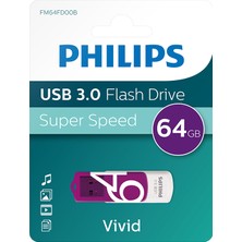 Fantastik Store Phılıps FM64FD00B, 64GB, USB 3.0, Vivid, Mor, Flash Disk