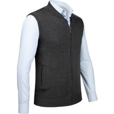 Çizgi Triko Erkek Triko Yelek Fermuarlı Cepli Çelik Örgü Triko Klasik Kalıp - 4241J