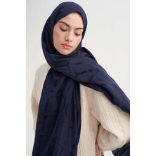 Carell Monogram Desen Rina Floş Jakar Şal Koyu Lacivert