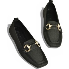 Fox Shoes Y820400104 Siyah Triko Kumaş Toka Detaylı Kadın Babet