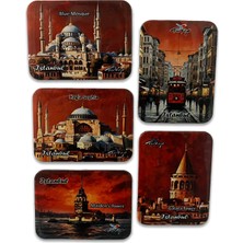 Arda Hediyelik Eşya Istanbul Temalı 5'li Metal Magnet Seti – 6x8 cm – Kırmızı Hilal ve Şehir Serisi