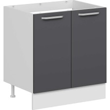 Alvinka Mutfak Modül Duz Alt 2k 80CM Evye Dolap Beyaz Antrasit Suntalam