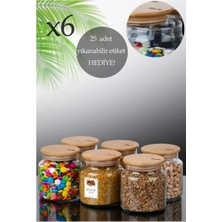 Özbience 6'lı 500 ml Bambu Kapaklı Cam Vakumlu Kavanoz Seti, Bakliyat ve Baharatlar Için