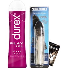 Durex Kirazlı Jel 50 ml + 17CM Peniskılıfı Yumuşak 3.5cm Dolgulu Parlak Silikon Şeffaf Renk Penisegeçirilen Kılıf C-0084