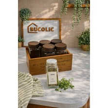 Özbience Şık Ahşap Düzenleyicili 6’lı Cam Baharatlık Seti