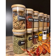 Özbience 12'li Bambu Vakumlu Cam Baharatlık Saklama Seti 180ML