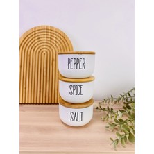 Özbience Bambu Kapaklı Cam Baharat Kavanoz Seti, Şık ve Kullanışlı 3'lü Set