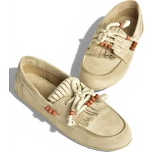 Fox Shoes Y602426202 Bej Süet Boncuk Detaylı Günlük Kadın Ayakkabı