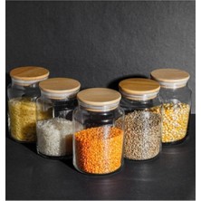 Özbience 5'li Bambu Kapaklı Cam Baharat ve Kavanoz Seti, Şık ve Kullanışlı