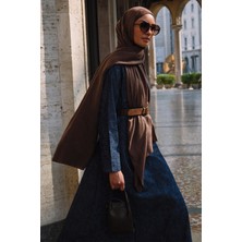 Carell Liz Desenli Uzun Denim Elbise Koyu Mavi