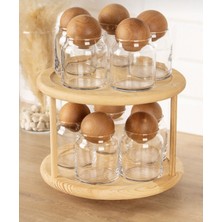 Özbience Ahşap Top Kapaklı Cam Baharatlık Seti, Hediye Etiket ve Kaşık Dahil