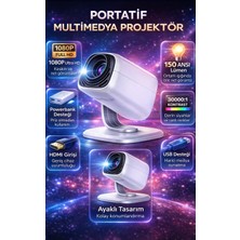 FaroxTech Ultra Hd Taşınabilir Mini Projeksiyon Cihazı 150 Ansı Lümen Powerbank Destekli Ev Sinema Sistemi