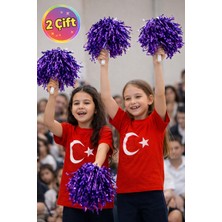 Toyfest Ponpon Metalik Parlak Koyu Mor Amigo Sopalı Dayanıklı Hafif Tezahürat Ponponu 2 Çift