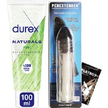 Durex Naturals Pure Jel 100 ml + 17CM Boy Incepenisi Kalınlaştırıcı Kılıf, Tırtıklı Noktalı Uzatmalı Kılıf 3.5 cm C-0084