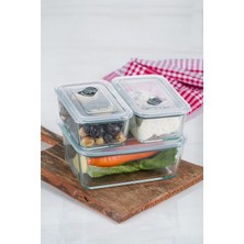 Özbience 3'lü Vakumlu Cam Saklama Kabı Seti, Pratik ve Şık Mutfak Çözümü