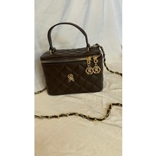 Melisa Çanta Eşarp Kahverengi Kadın Zincirli Kutu El ve Omuz Çantası