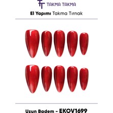 Takma Takma EKOV1699 Uzun Badem 10'lu Tekrar Kullanılabilir El Yapımı Protez Takma Tırnak Ten Rengi-Xs