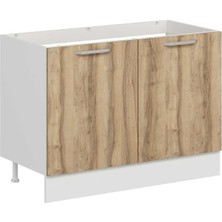 Alvinka Mutfak Modül Duz Alt 2k 120CM Evye Dolap Beyaz Dore Suntalam