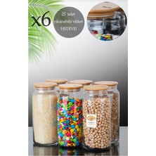 Özbience 6'lı Bambu Kapaklı Cam Sakla Kavanoz Seti 1300CC, Şık ve Dayanıklı Tasarım