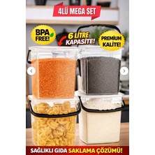 Özbience Dörtlü Kare Un ve Bakliyat Saklama Kabı, 6 Litre, Pratik ve Şık Tasarım