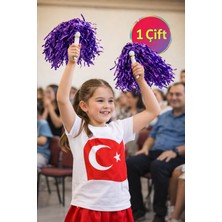 Toyfest Ponpon Metalik Parlak Koyu Mor Amigo Sopalı Dayanıklı Hafif Tezahürat Ponponu 1 Çift