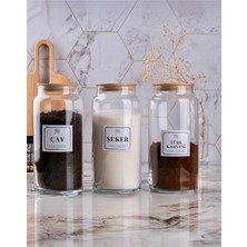 Özbience 3’lü Bambu Kapaklı 1300 ml Cam Kavanoz Seti, Şeker ve Türk Kahvesi Için