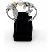 Pangu Yaprak Figürlü Gümüş Renk Çelik Charm Bileklik