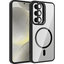 Galaxy S24 Kılıf Standlı ve Kamera Lens Hediyeli M-Safe Şarj Özellikli Sbt Etro Kapak - Siyah